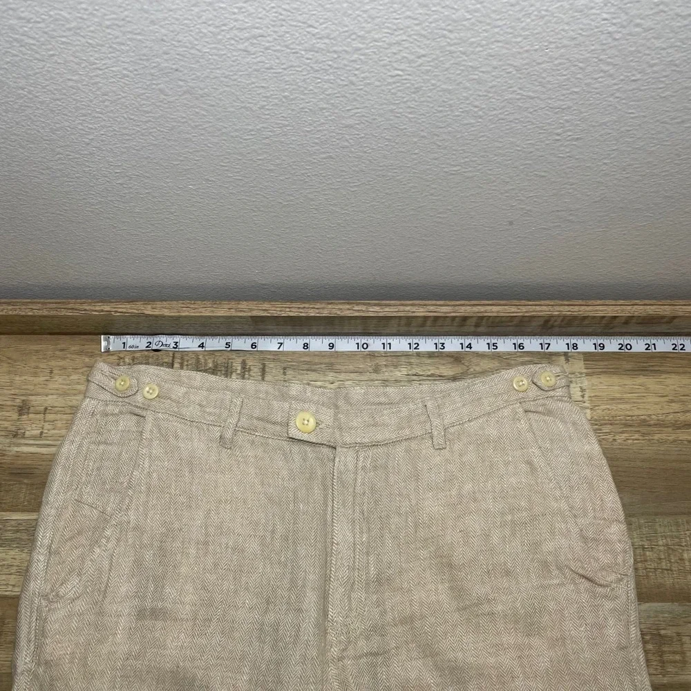 Corridor New York Mens 34 Herringbone Linen Trousers Beige Straight Leg Slacks